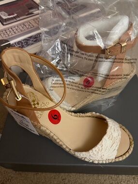 Vince Camuto Cream Woven Espadrille Wedge Sandals - Women